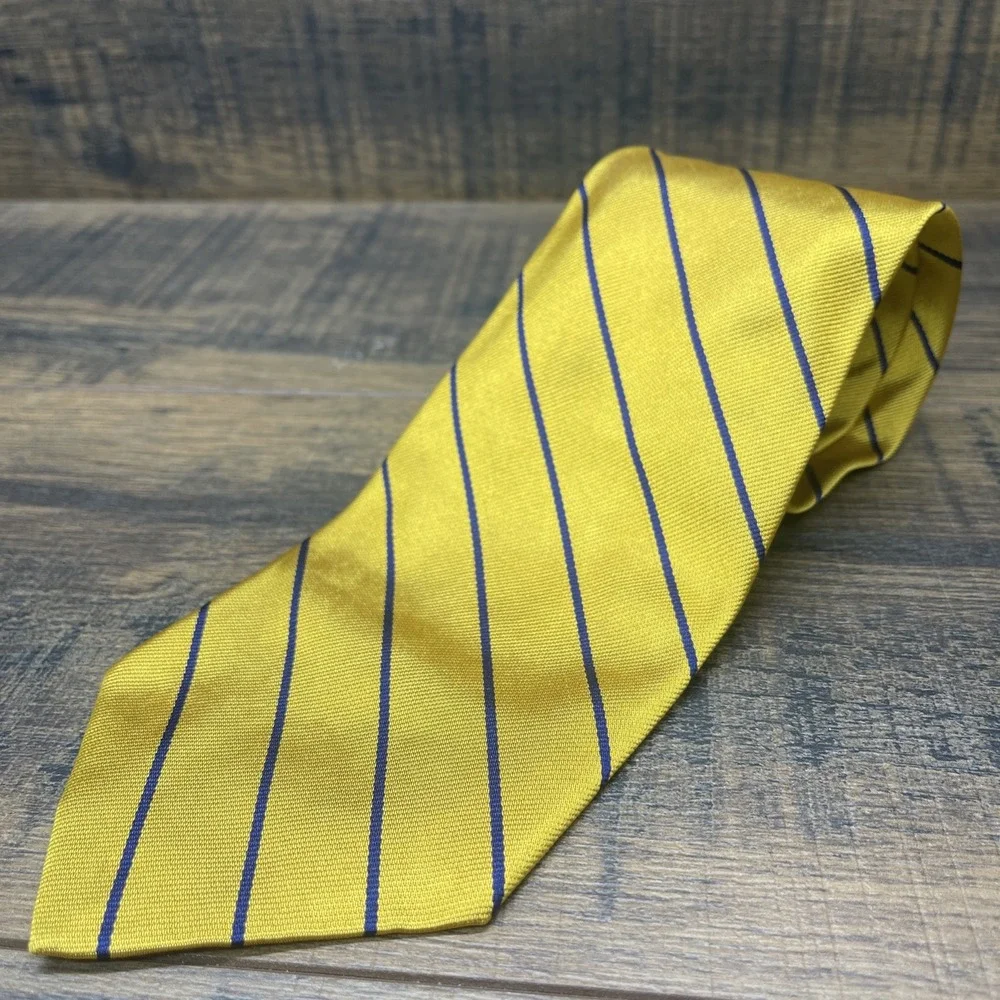 Lauren Ralph Lauren‎ Mens Silk Tie Yellow Blue Striped 56 Inch